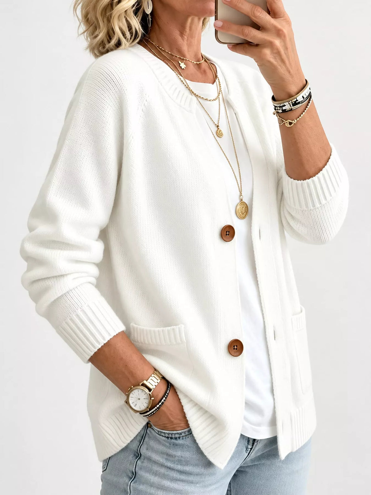 Full Size Button-Down Knit Cardigan Plus Size