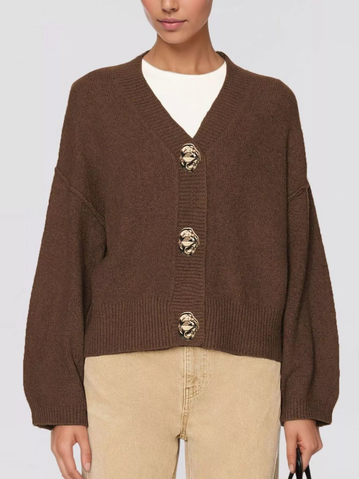 Gold Buttons V-Neck Cardigan