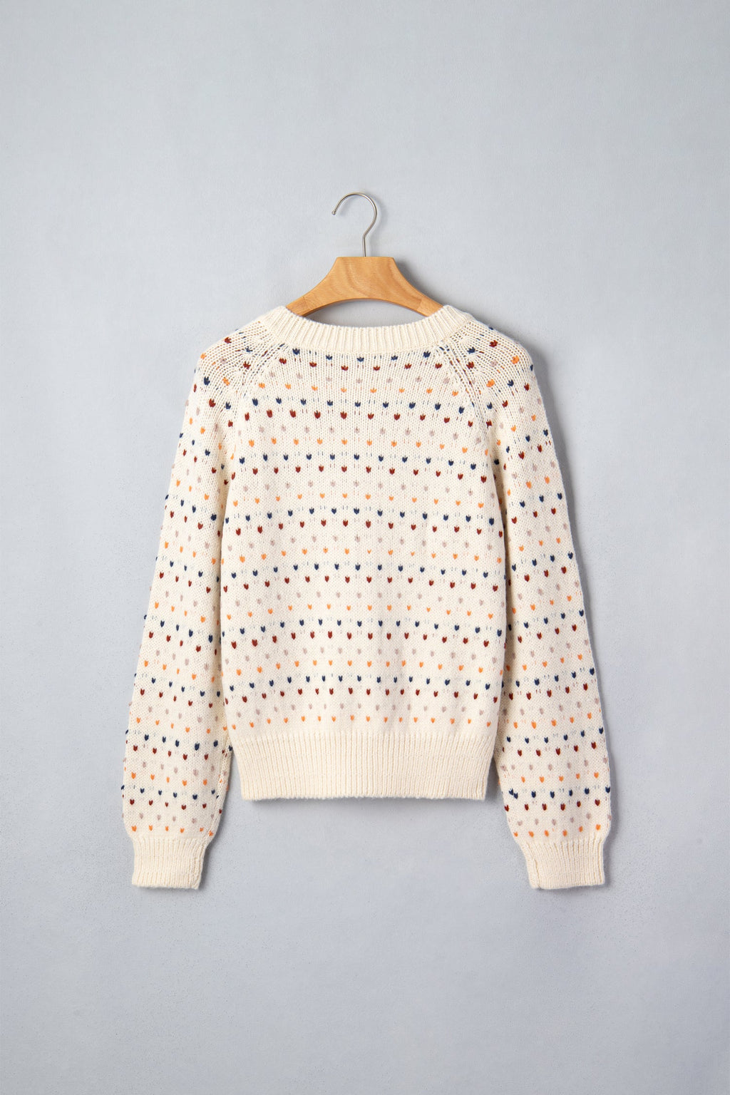 Beige Geometric Print Button Front Long Sleeve Regular Fit Cardigan