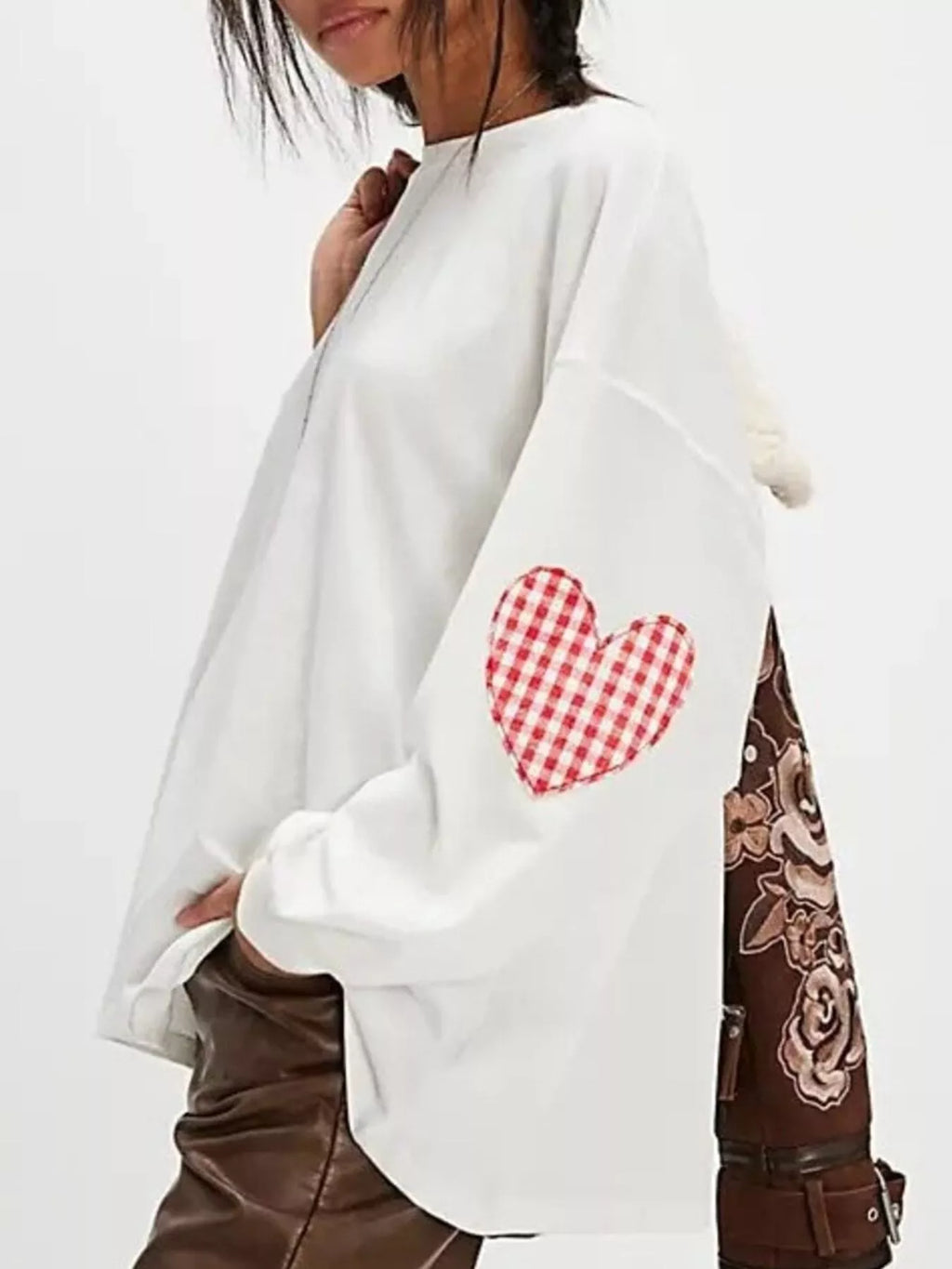 Heart Patch Long Sleeve Sweatshirt