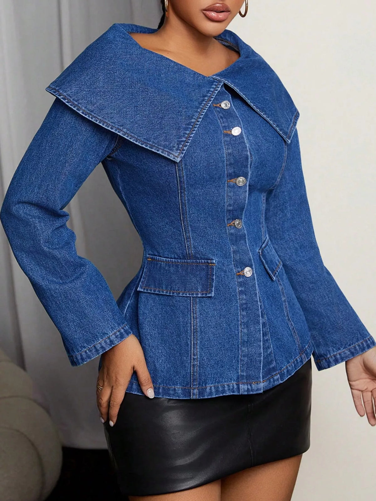 Wide Collar Slim Fit Denim Jacket