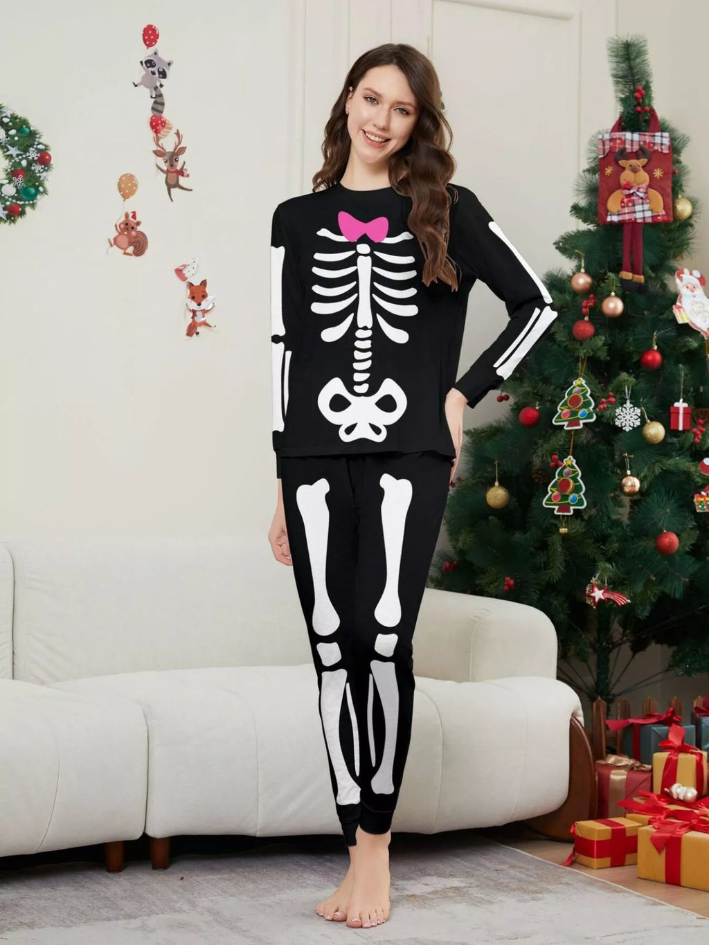 Full Size Matching Family Skeleton Pajama Set Plus Size