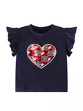 Children's Heart Sequin Ruffle Sleeve T-Shirt