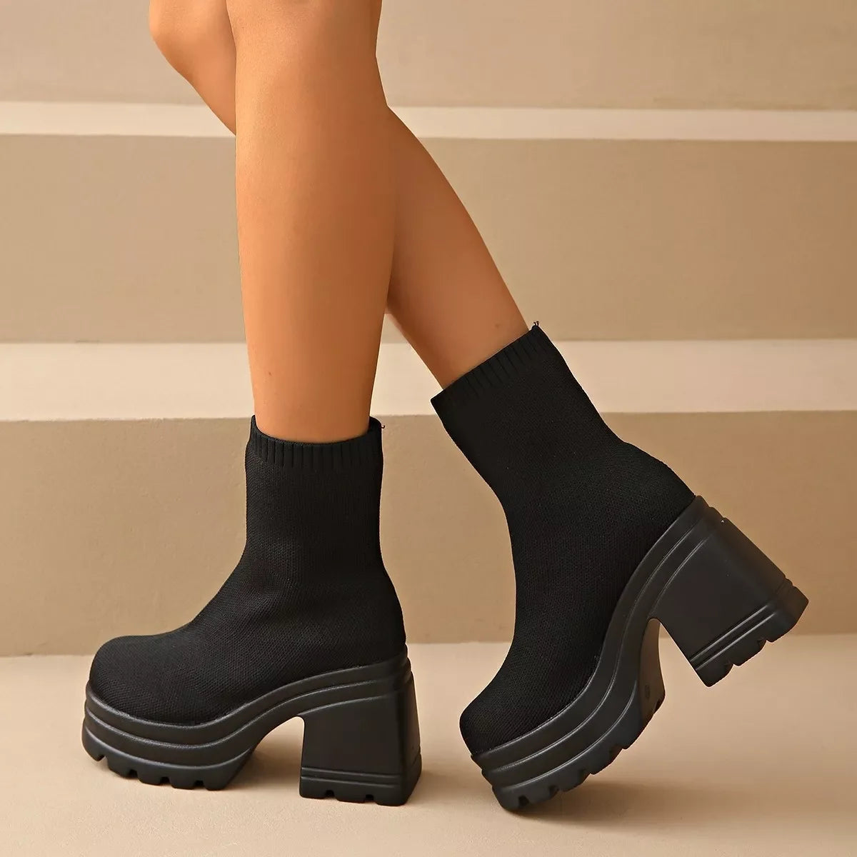 Round Toe Block Heels Boots