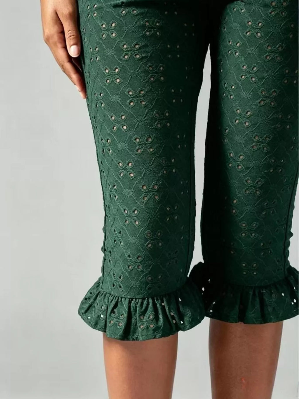 Eyelet Ruffled Hem Capris