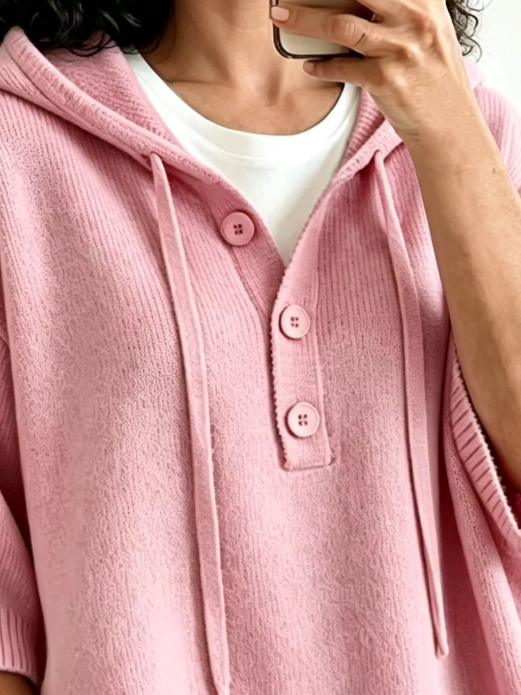 Striped Hooded Sweater with Button Detail