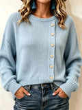 Decorative Button Round Neck Sweater