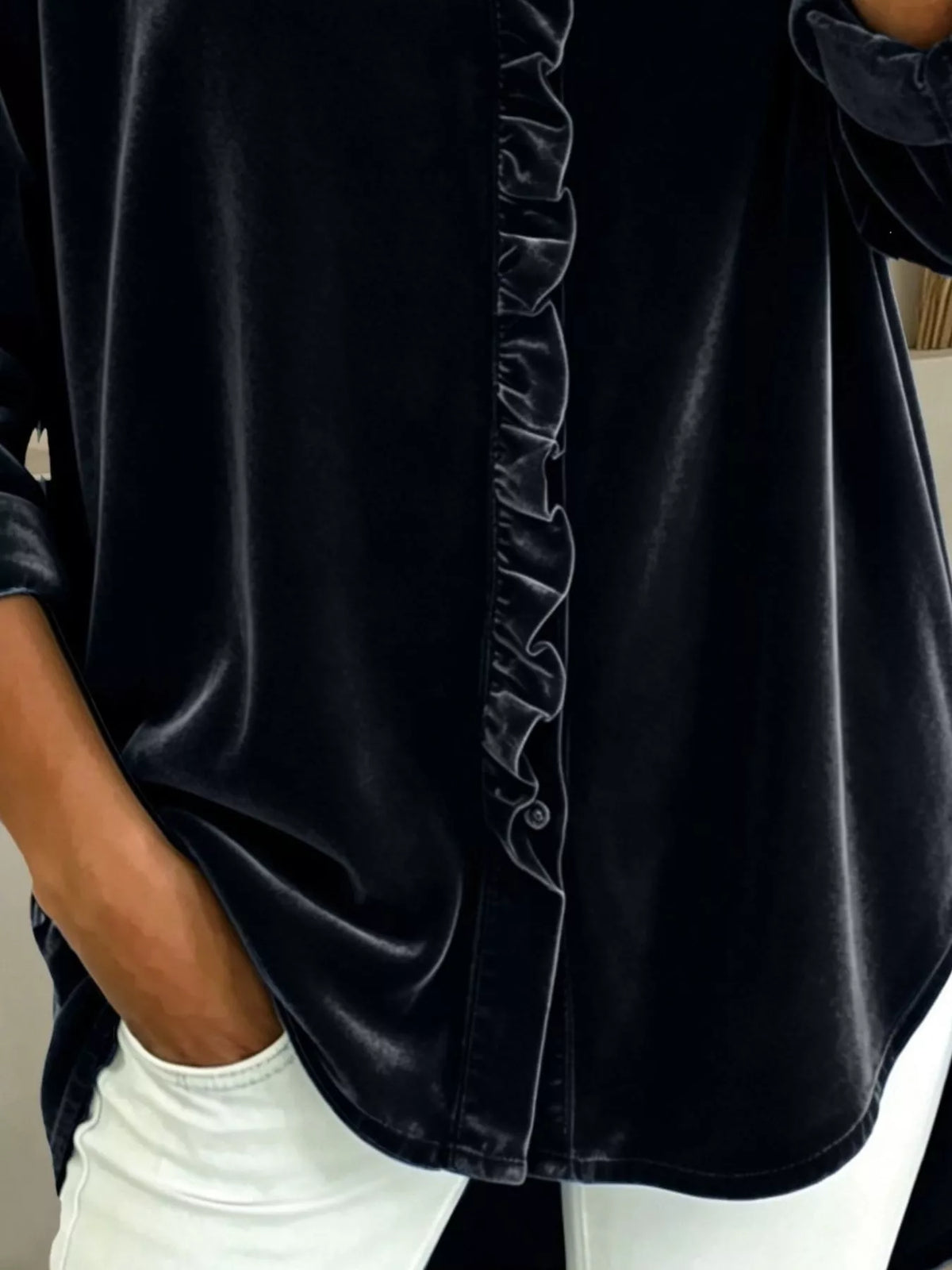 Velvet Frill V-Neck Blouse