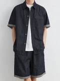 Men's Wash Short Sleeve Top and Shorts Denim Set