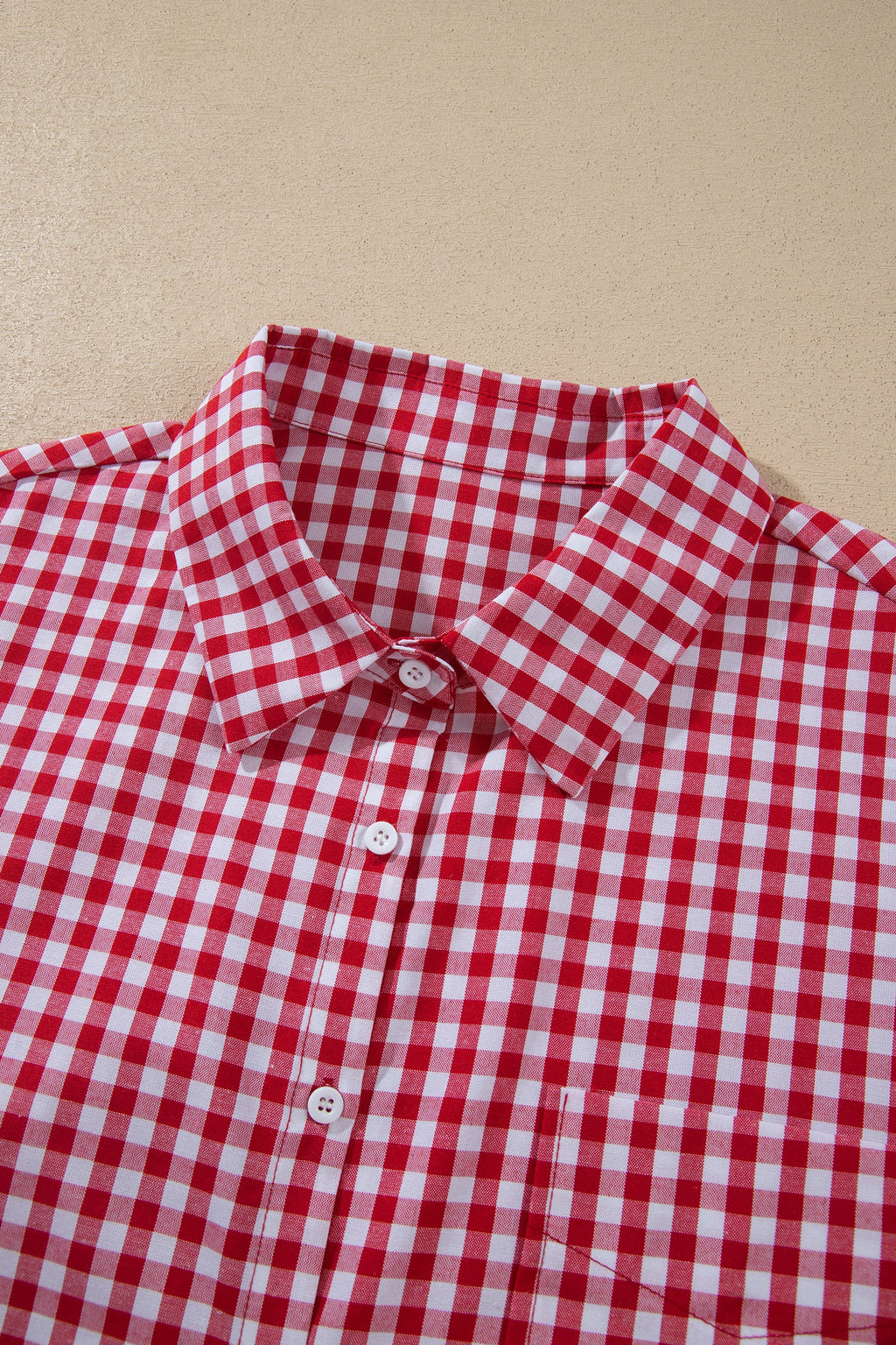 Red Plaid V Neck Long Sleeve Tunic Loose Fit Plus Size Shirt