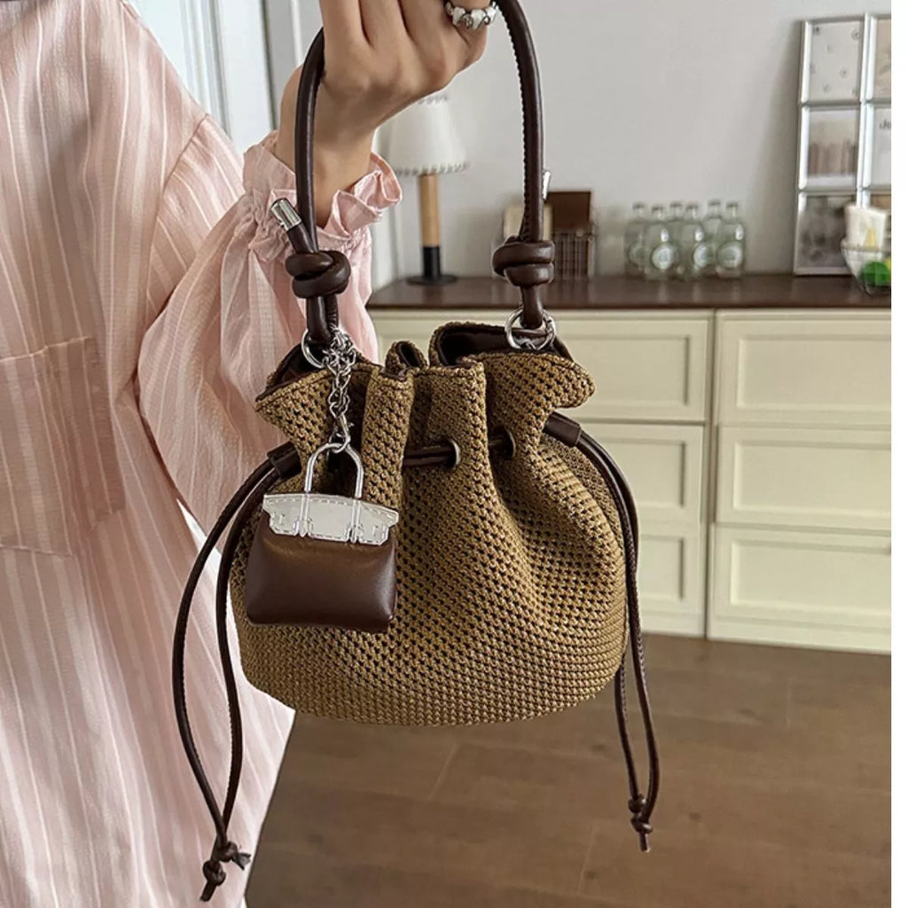 Woven Drawstring Crossbody Bag