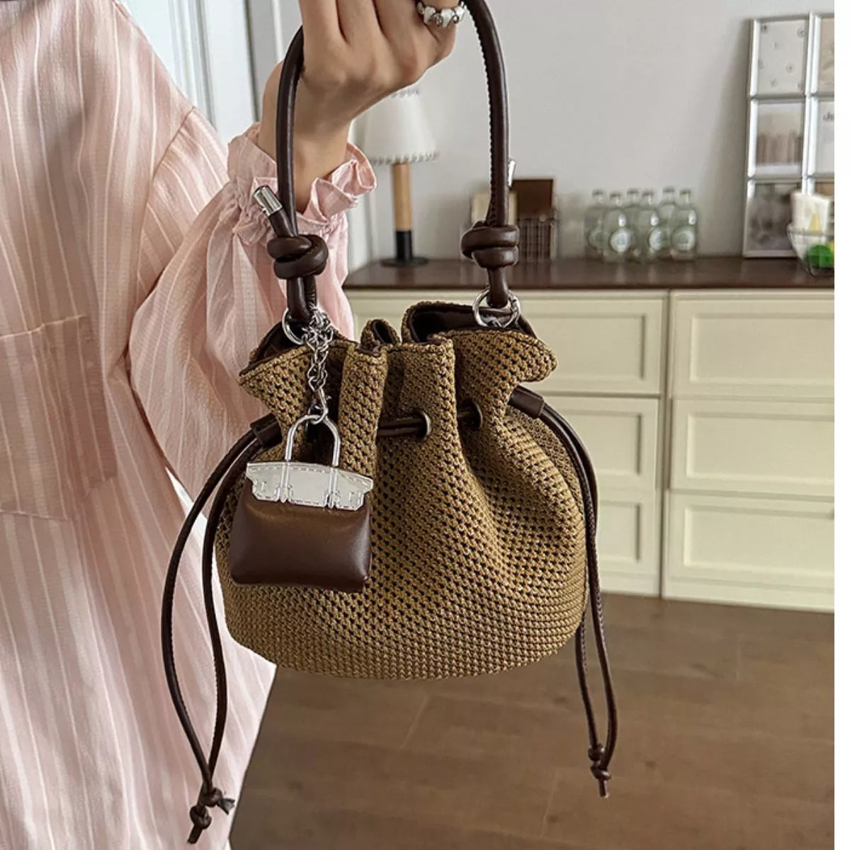 Woven Drawstring Crossbody Bag