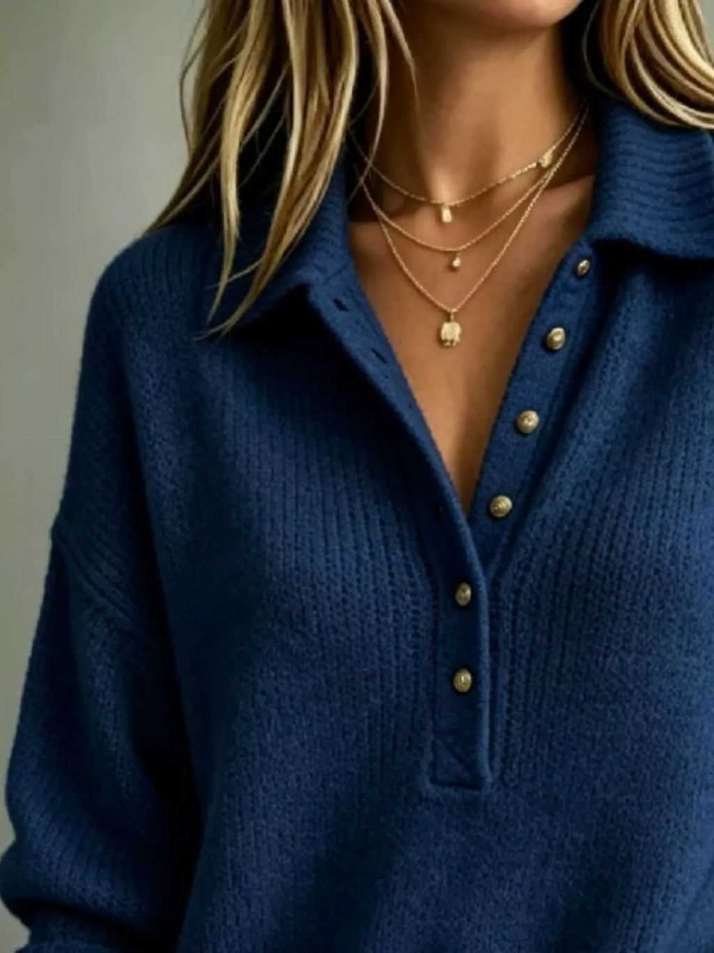 Full Size Button Detail Dropped Shoulder Sweater Plus Size