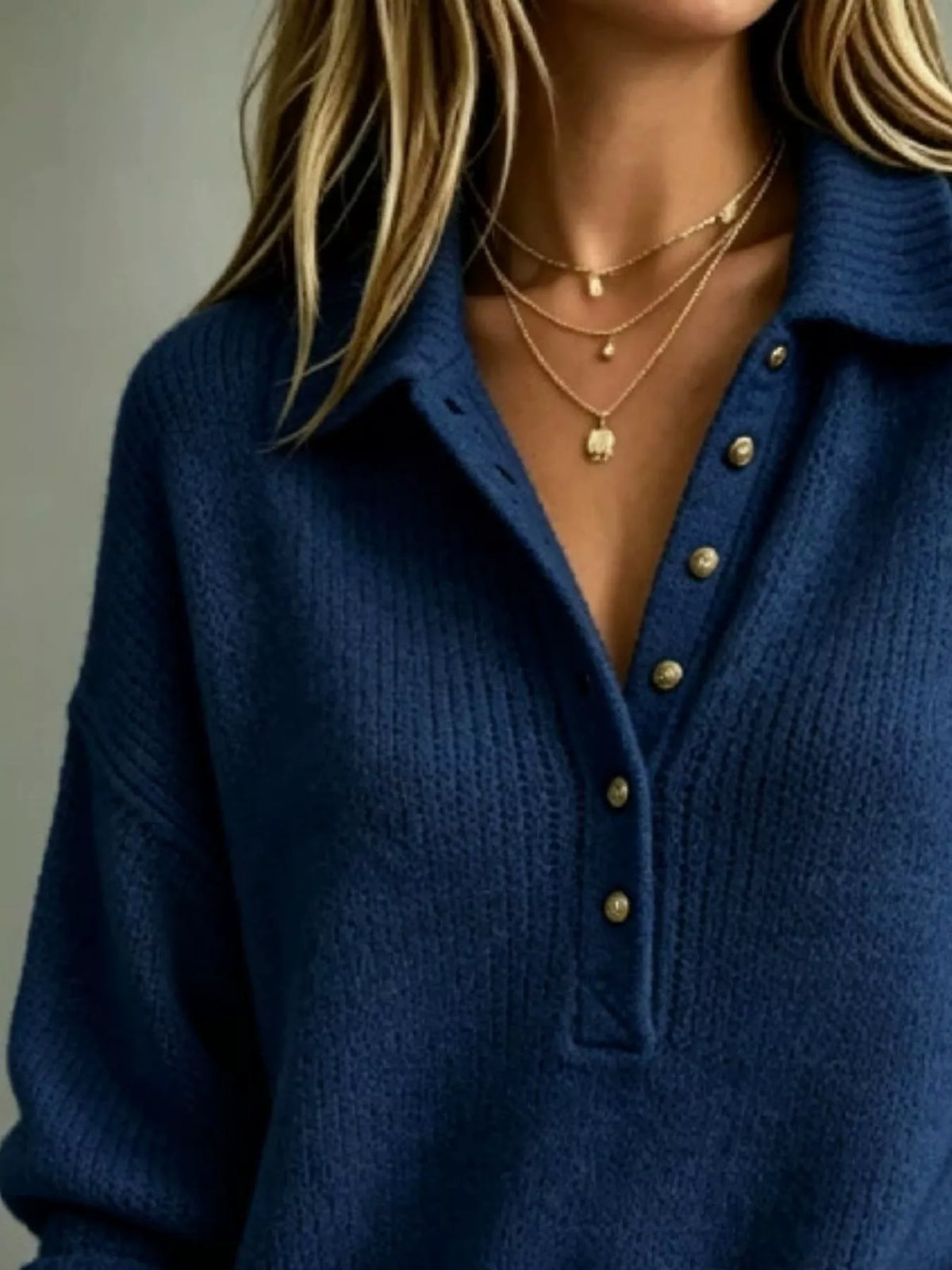 Full Size Button Detail Dropped Shoulder Sweater Plus Size