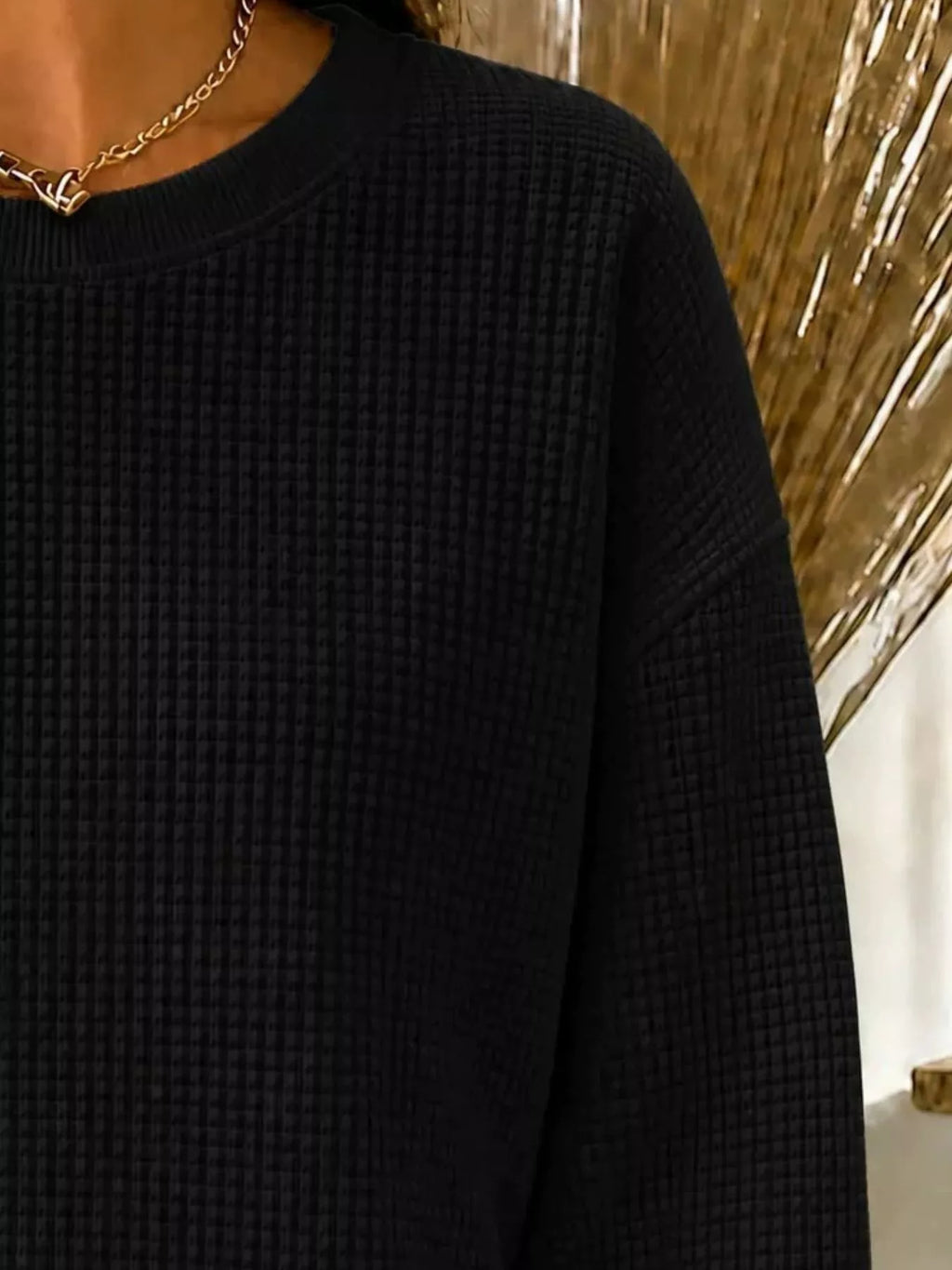 Full Size Waffle Knit Crewneck Sweatshirt Plus Size