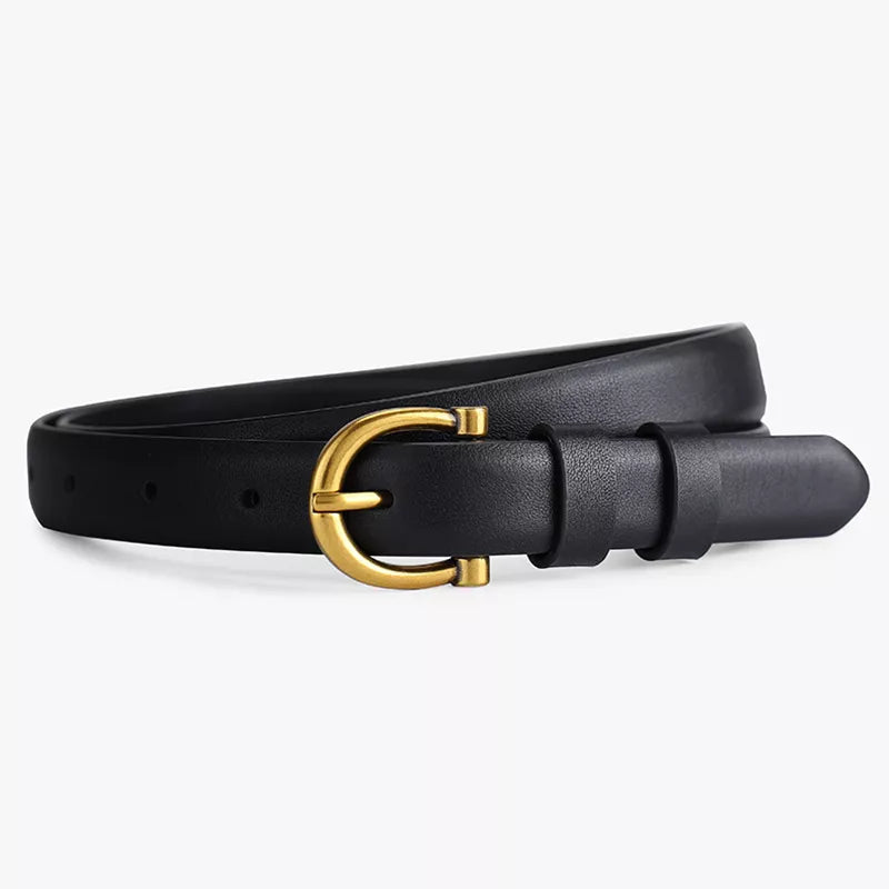 Leather Belt with Golden Buckle