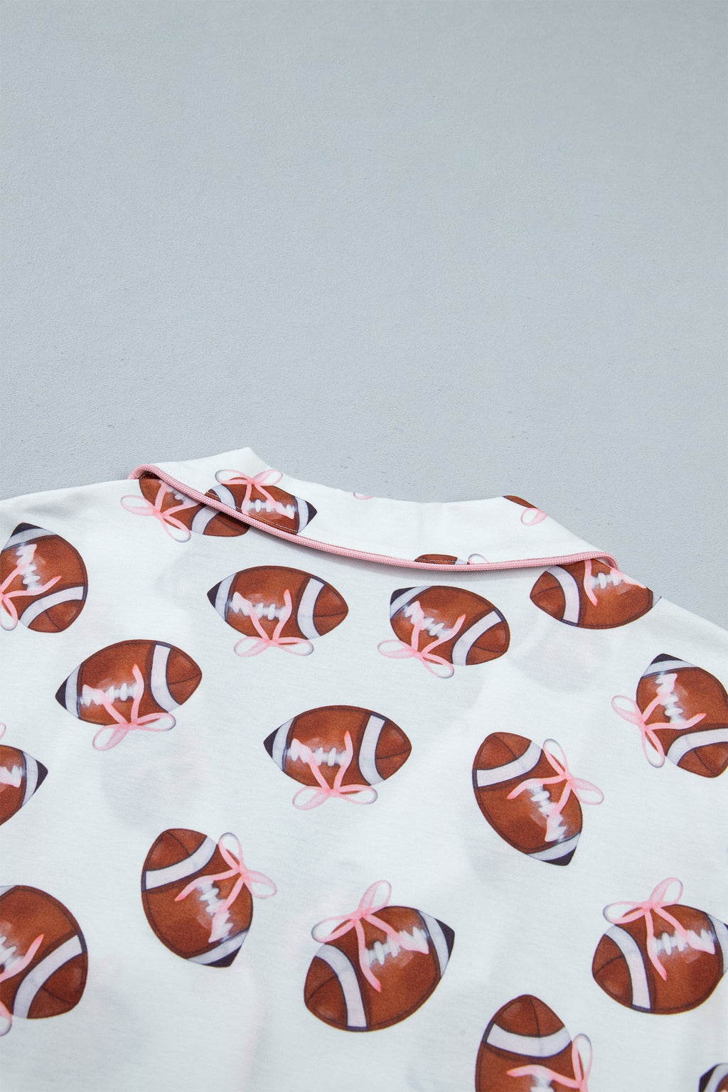 White Rugby Print Short Sleeve Button Down Top Loose Pants Game Day Pajama Set