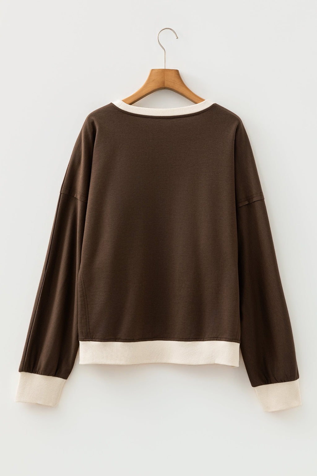 Coffee Raw Edge Flower Patch Drop Shoulder Casual Top