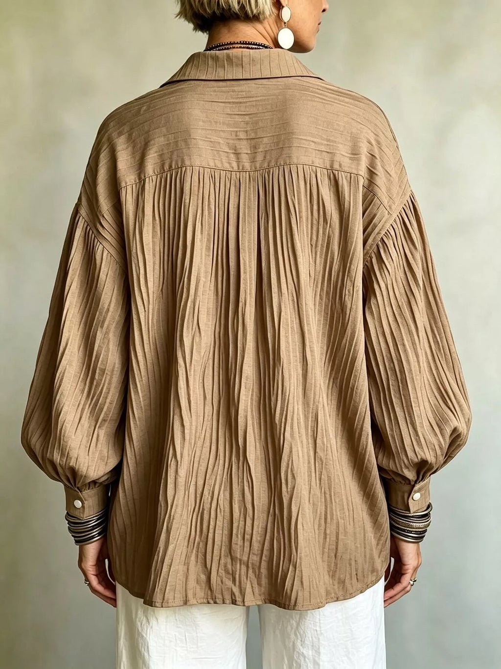 Full Size Texture Long Sleeve Blouse Plus Size