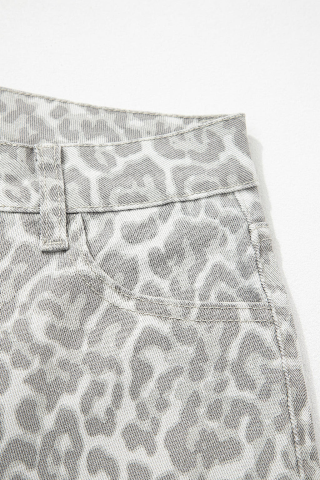 Gray Leopard Frayed Edge Wide Leg High Waist Jeans