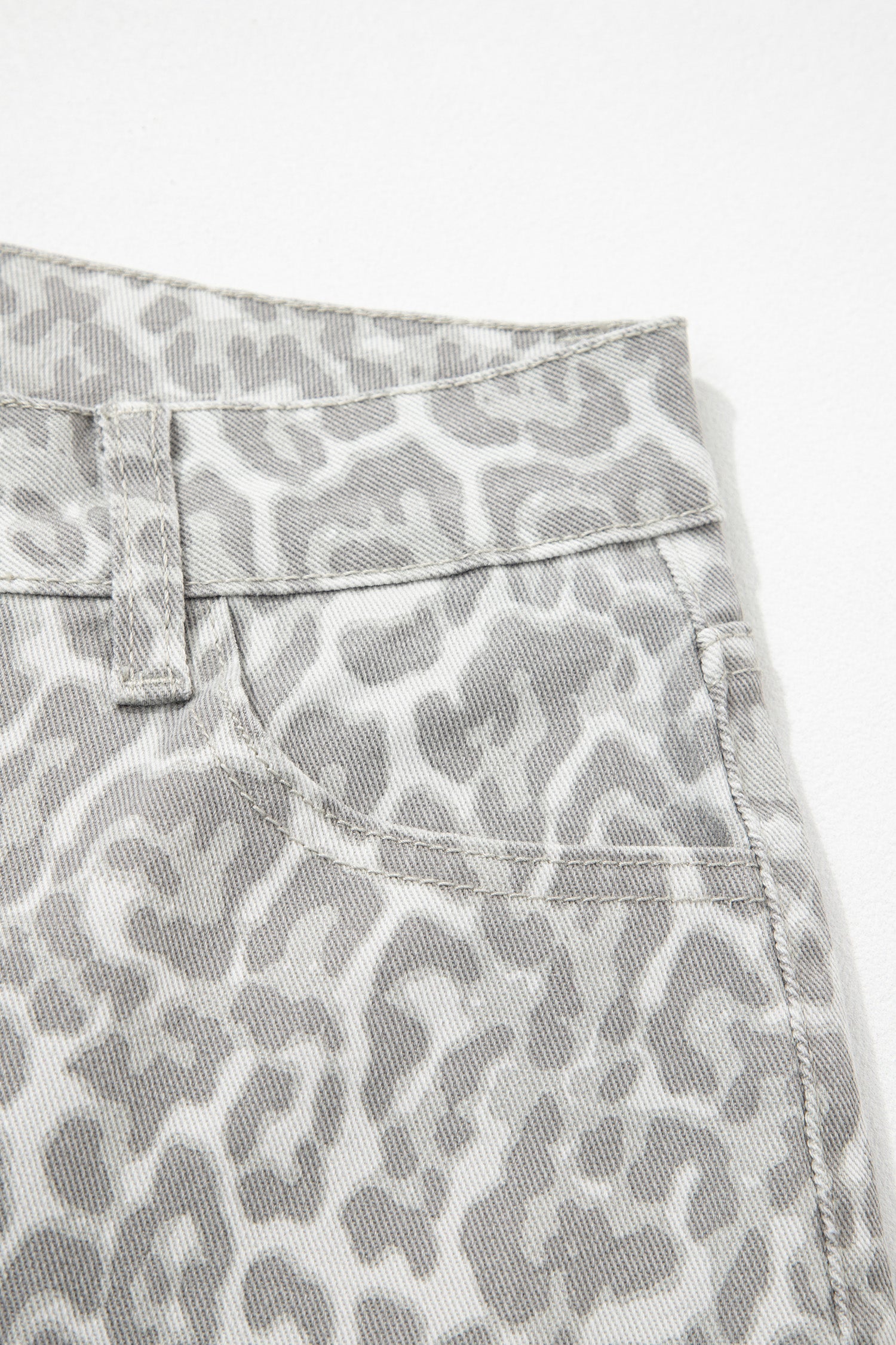 Gray Leopard Frayed Edge Wide Leg High Waist Jeans