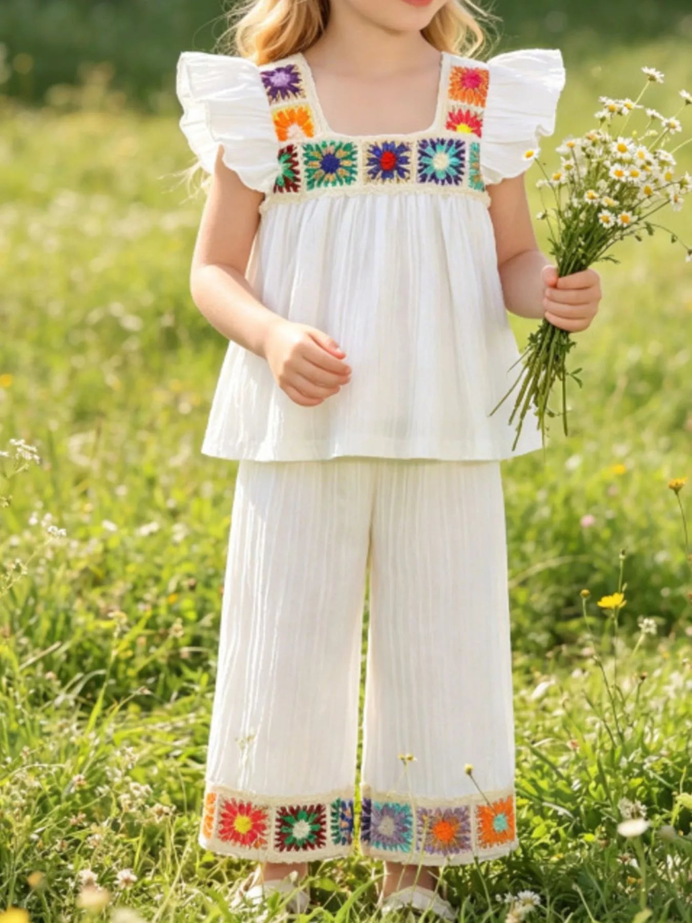Children's Crochet Trimmed Top and Pants Set
