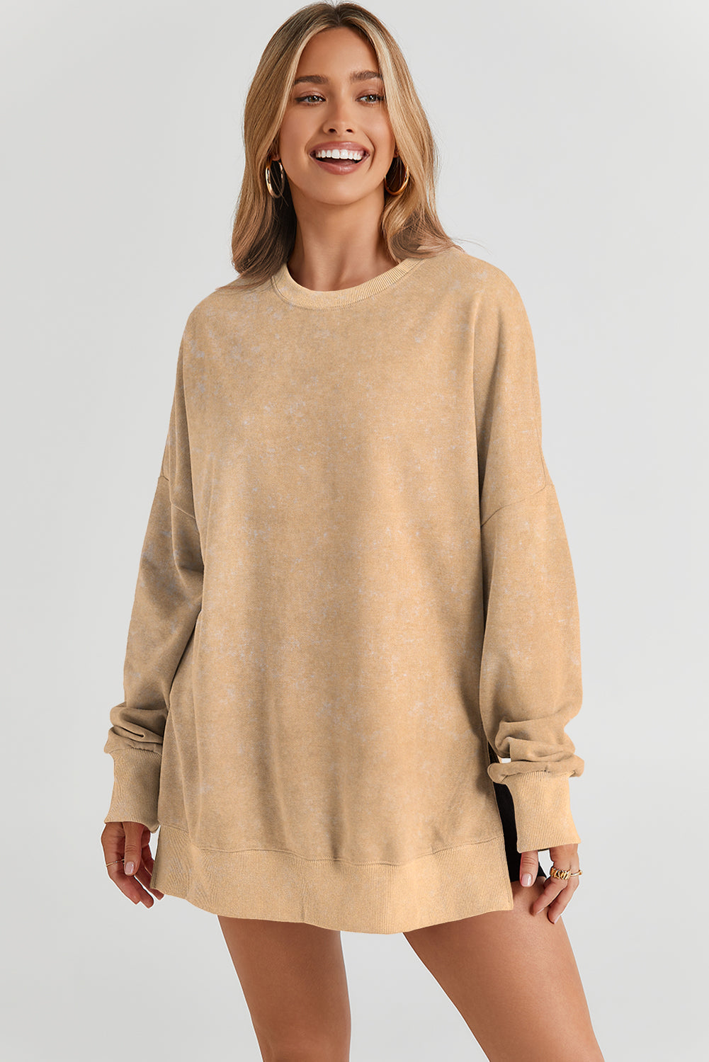 Solid Ribbed Trim Drop Shoulder Oversize Sweatshirt