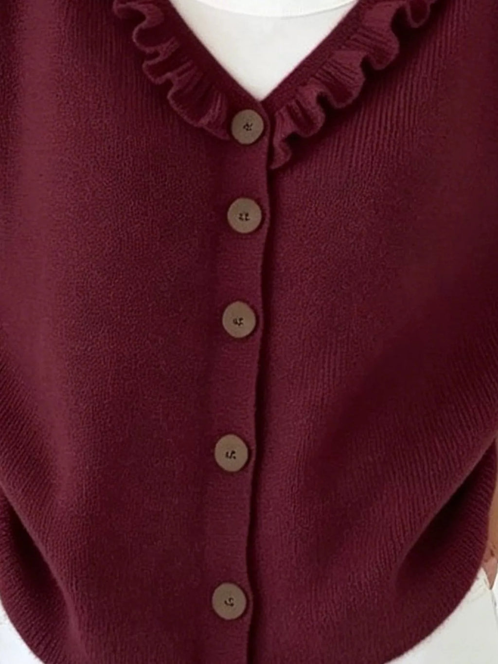 Ruffled Neckline Button-Up Cardigan