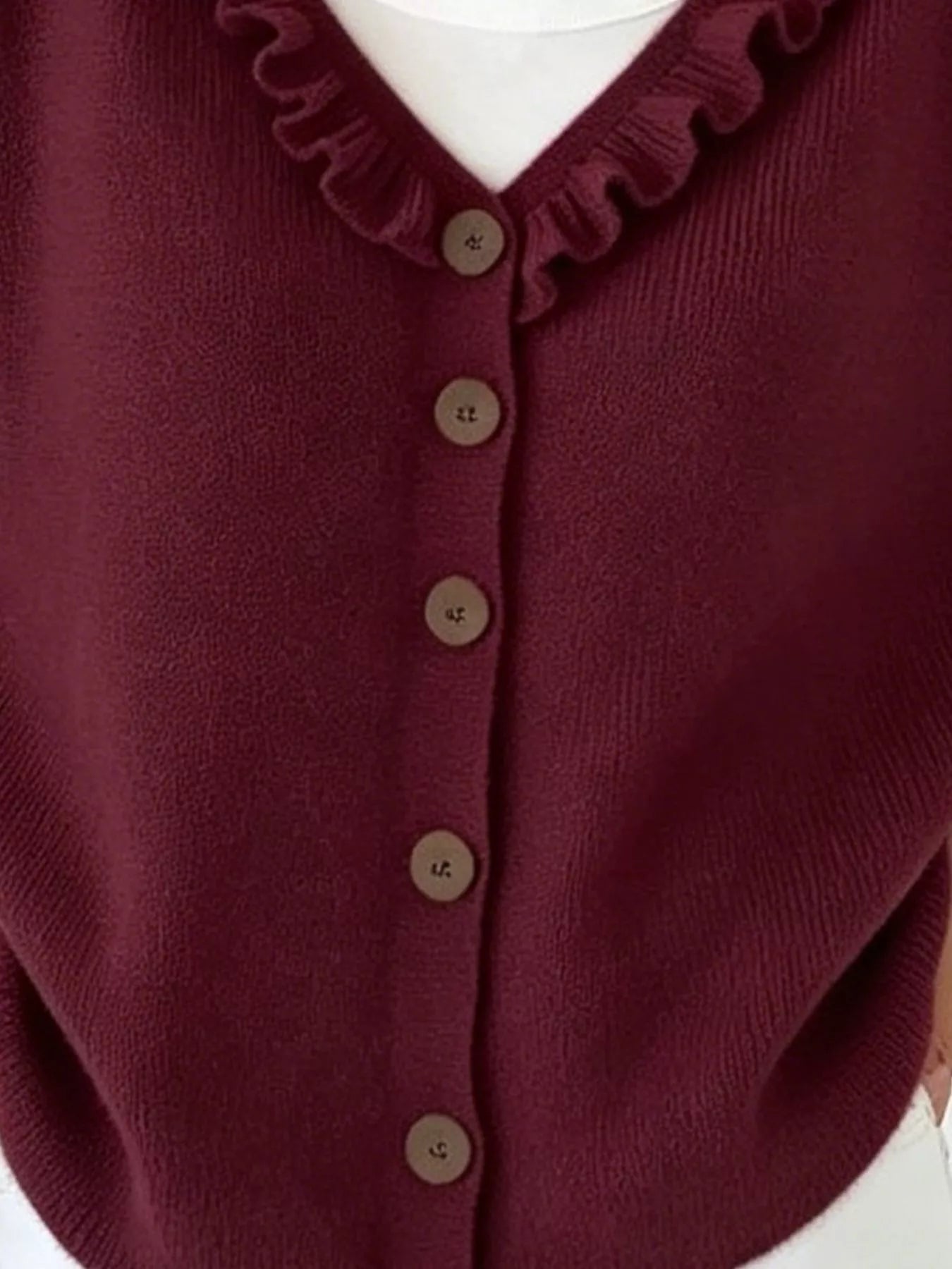 Ruffled Neckline Button-Up Cardigan