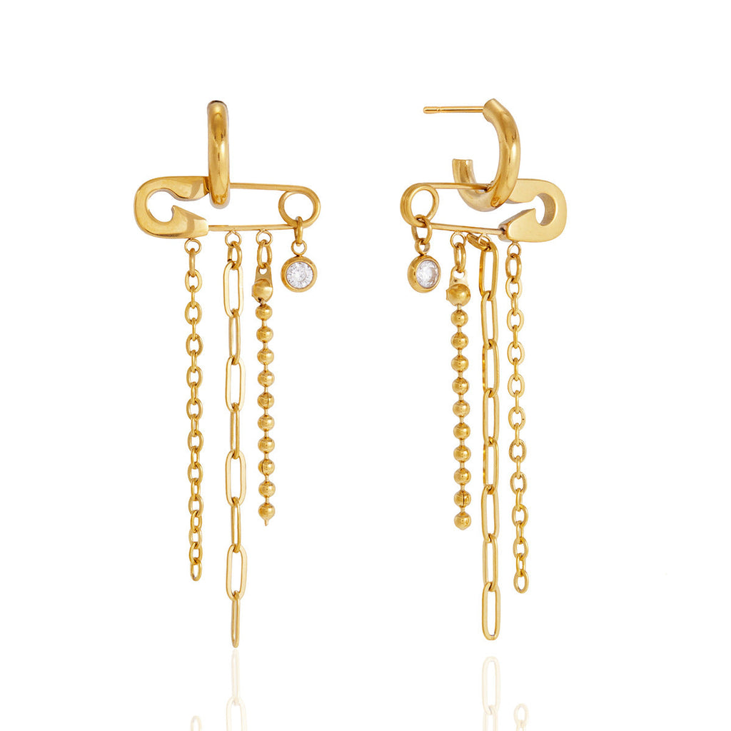 Safety Pin Chain Tassel Earrings