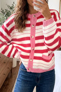 Stripe V Neck Long Sleeve Regular Fit Cardigan
