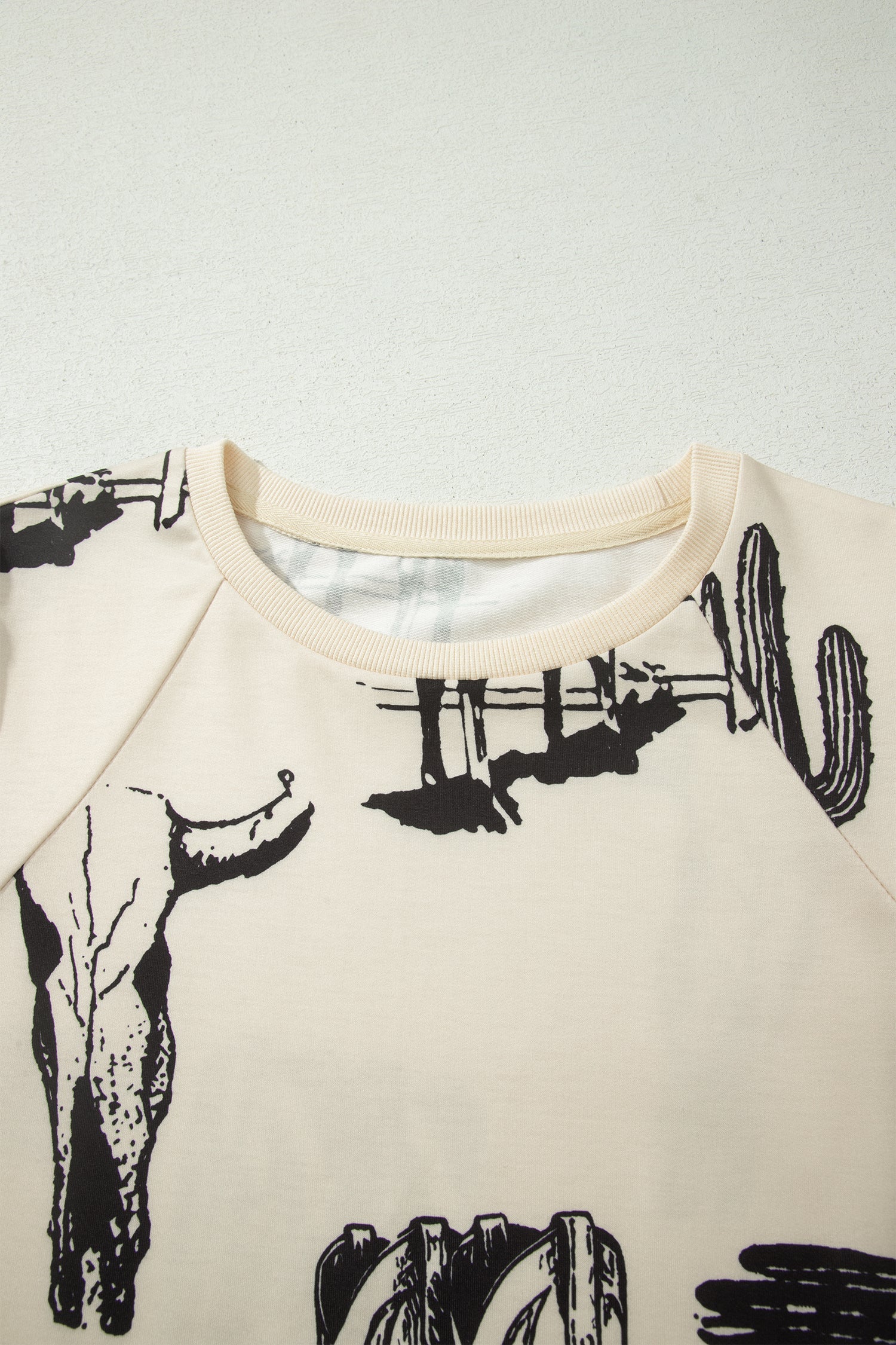 Beige Retro Western Print T Shirt