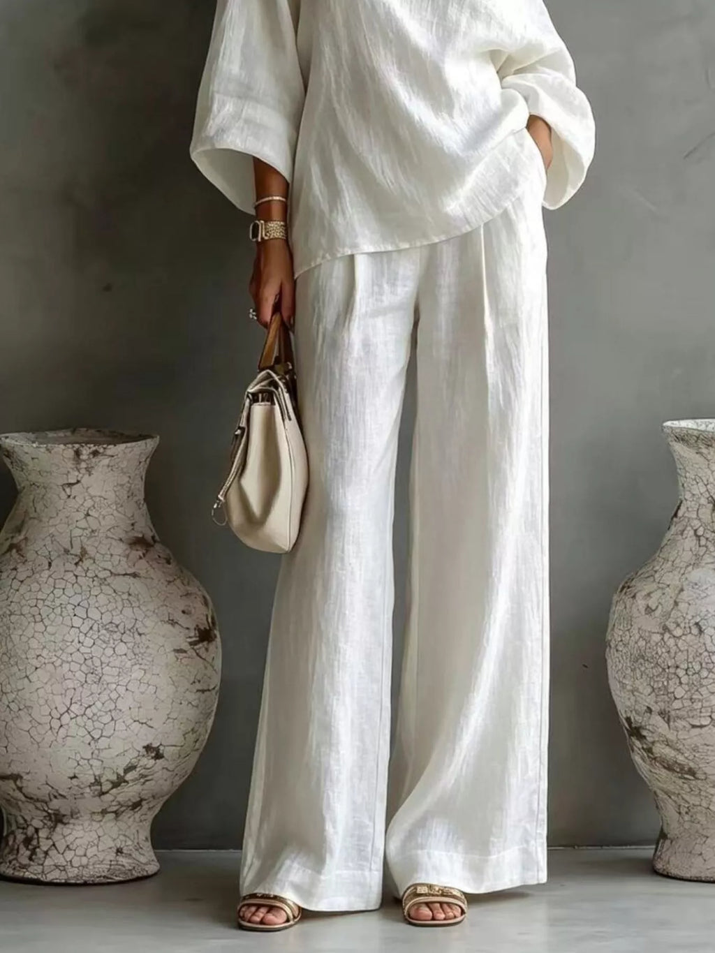 One Shoulder Top and Wide Leg Pants Set