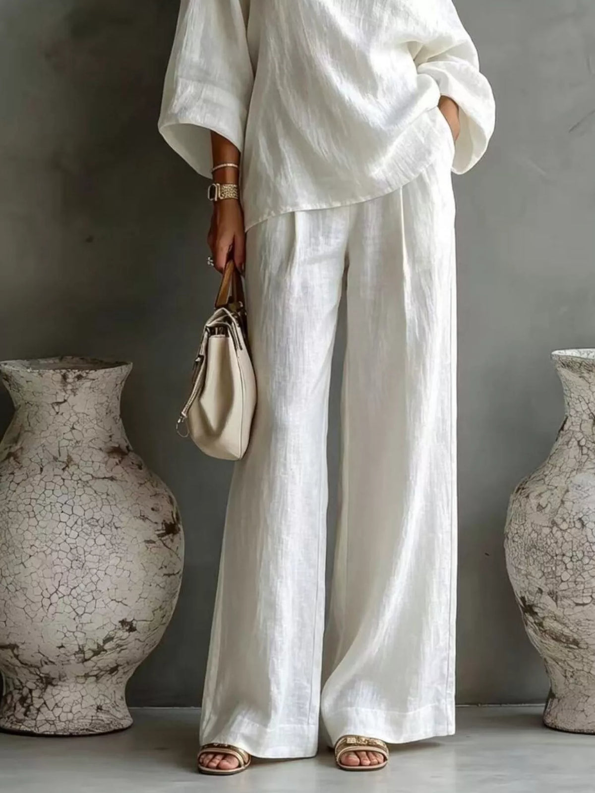 One Shoulder Top and Wide Leg Pants Set