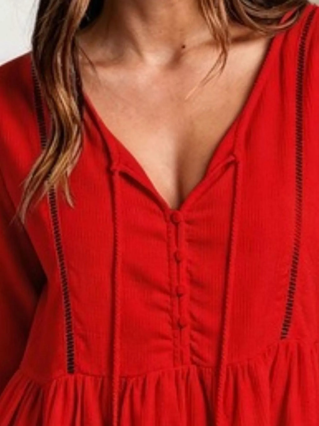 Tassel Drawstring Long Sleeve Peplum Top