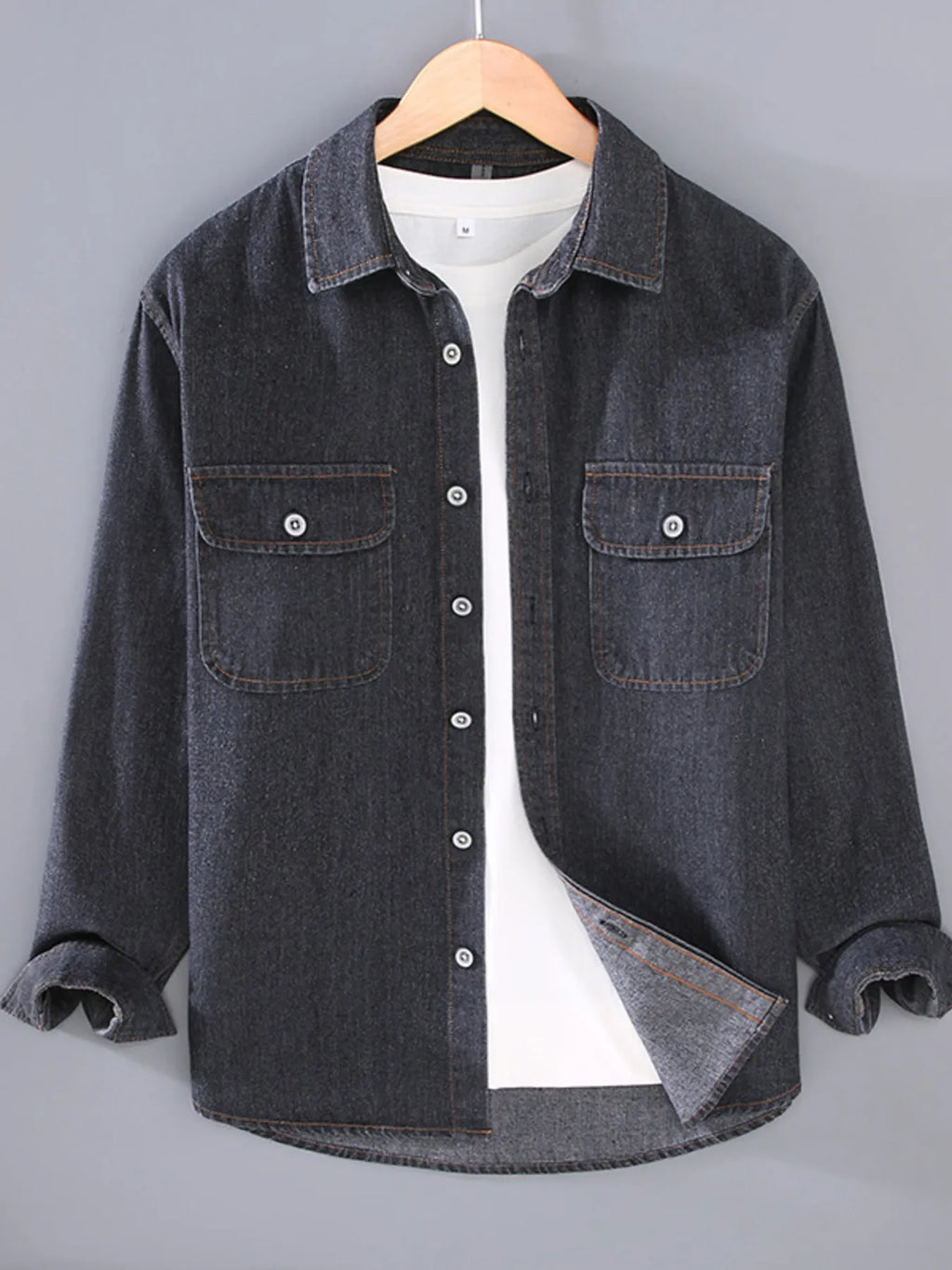Men's Plus Size Washed Long Sleeve Denim Shirt