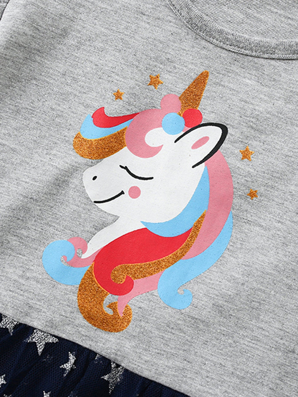 Children's Unicorn Graphic Ruffle Sleeve Tulle Dress
