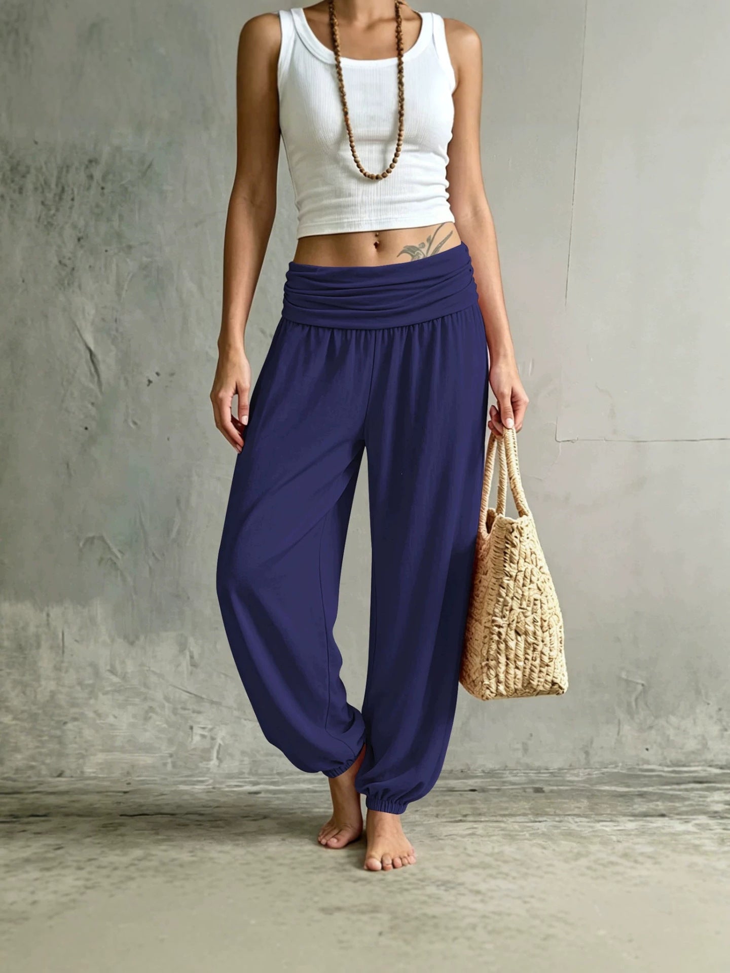 High-Waisted Cuffed Harem Joggers Soft Skin-Friendly Casual Yoga Balloon Pants