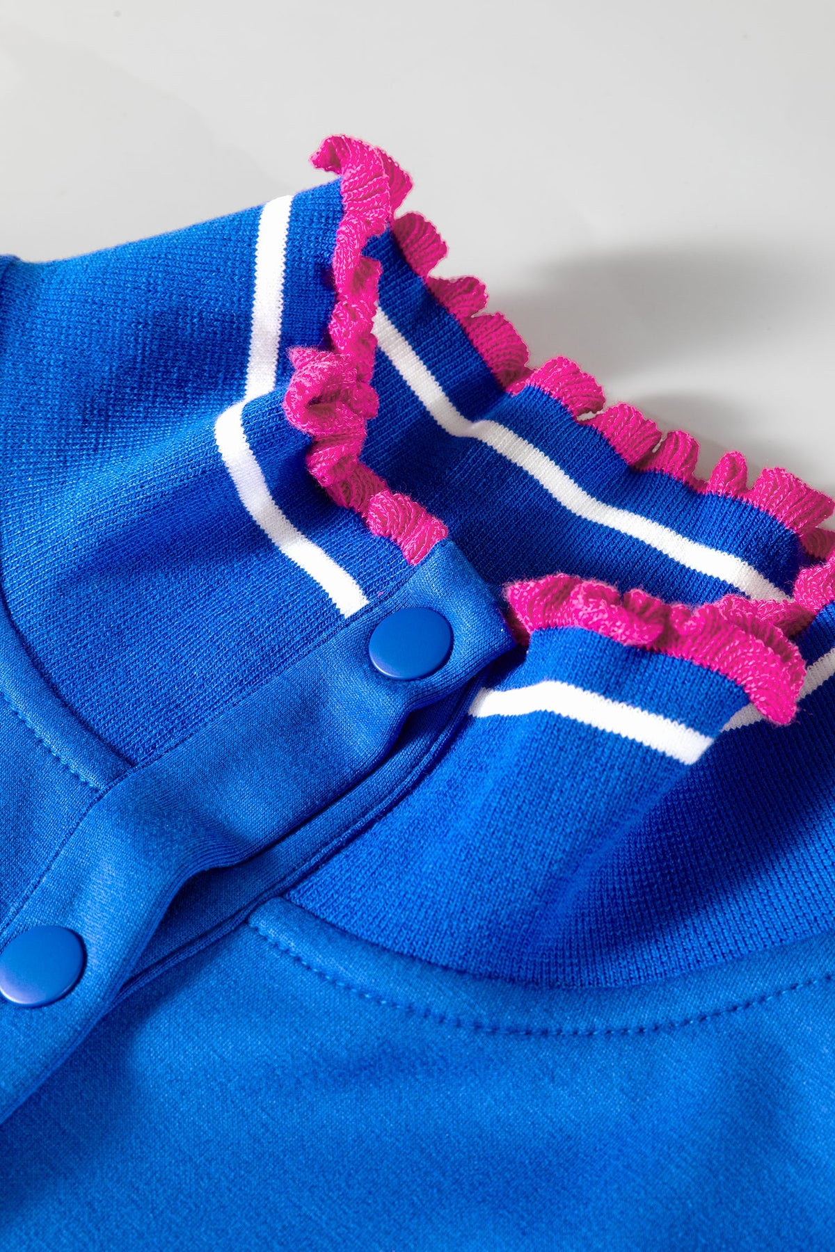 Contrast Frilled Trim Buttoned Collar Short Sleeve Top
