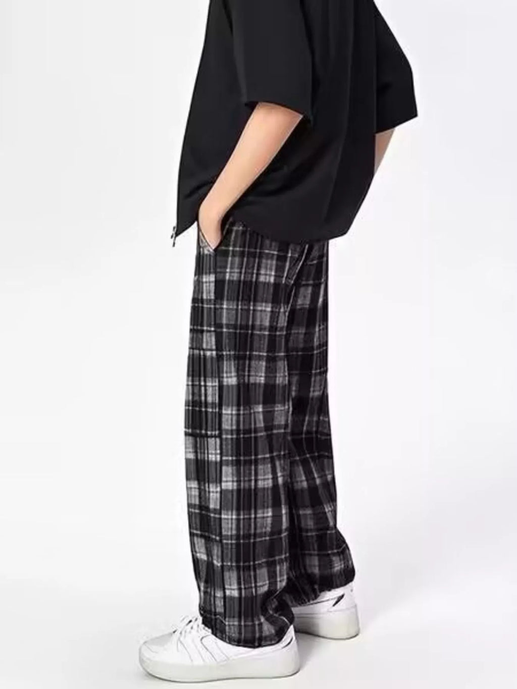 Men's Plus Size Plaid Drawstring Loose Fit Pants