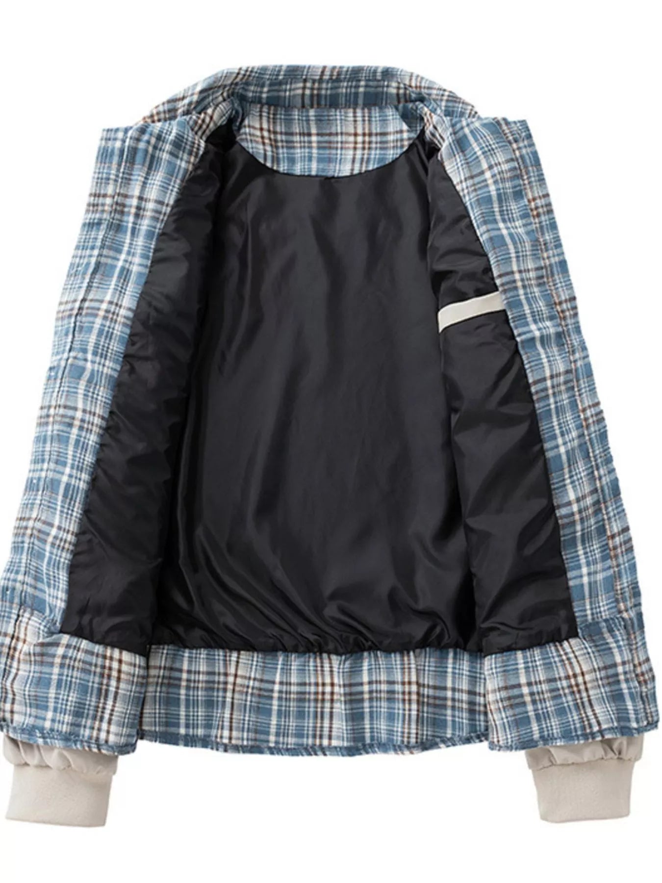 Men's Plus Size Plaid Trim Long Sleeve Jacket
