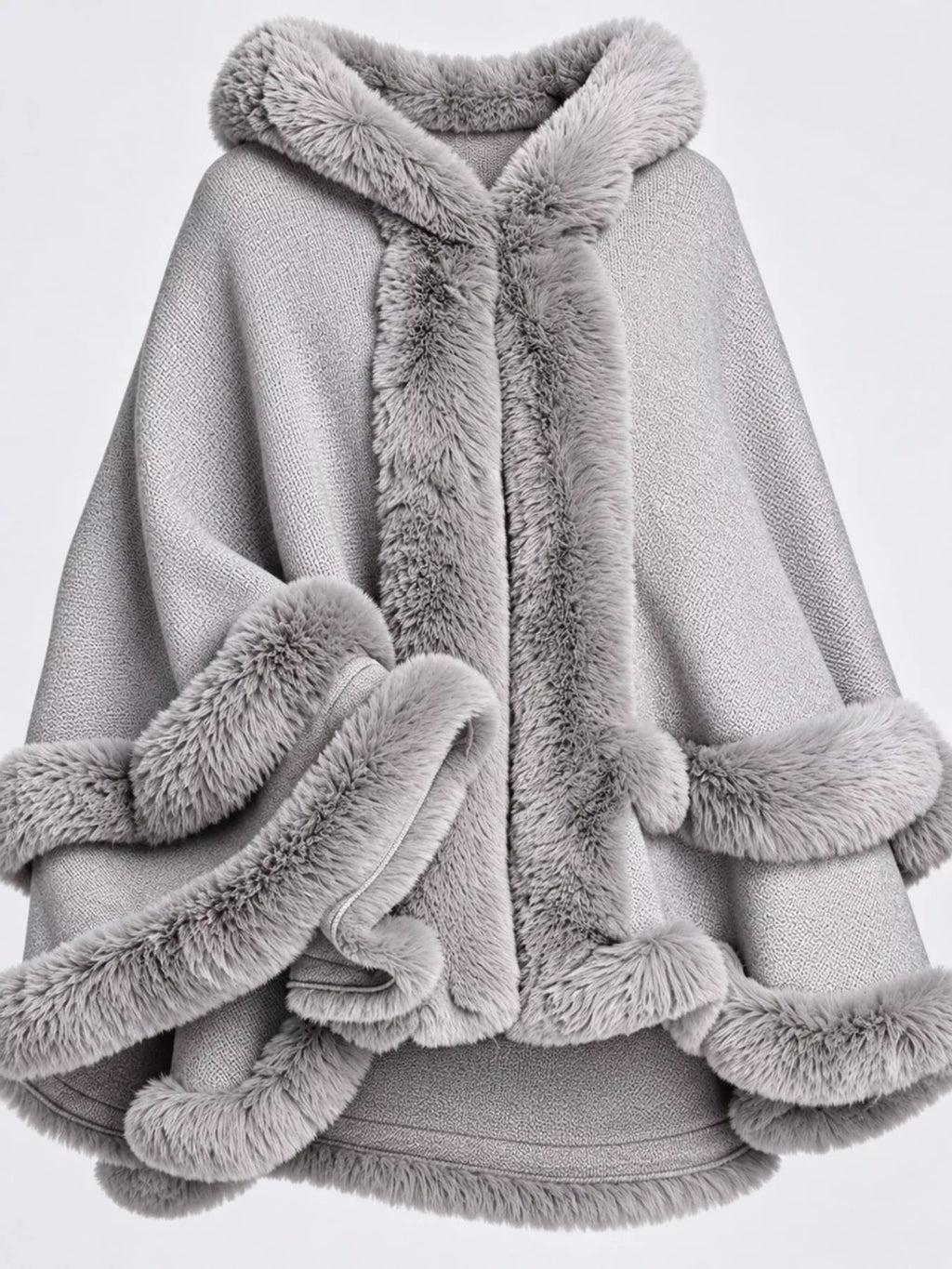 Faux Fur Trimmed Hooded Cape