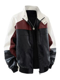Men's Plus Size Color Block Faux Leather Bomber Jacket