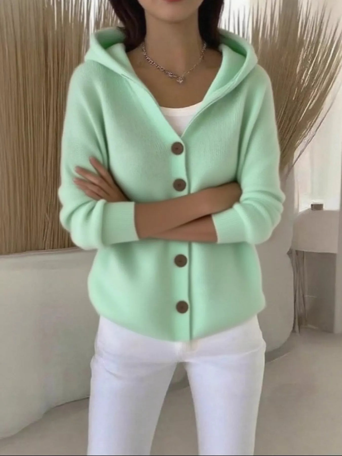 Full Size Hooded Button-Down Knit Cardigan Plus Size