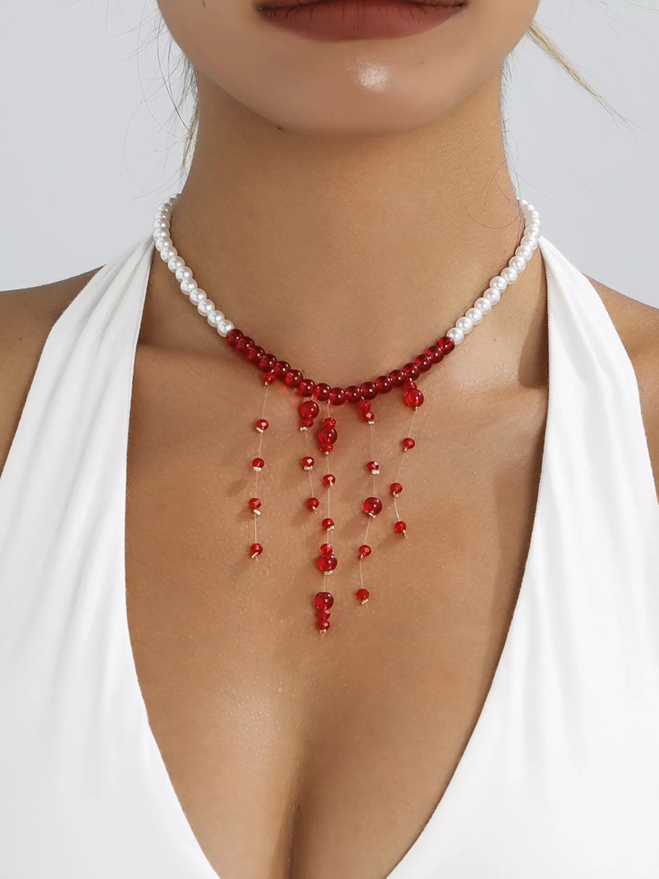 Pearl Beaded Dangle Necklace