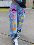 Full Size Pop Art Print Loose Fit Jeans Plus Size