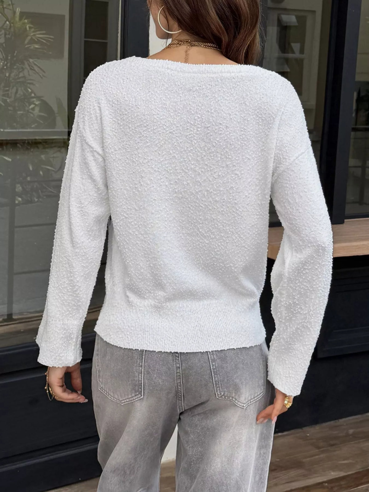 Boat Neck Dropped Shoulder Sweater
