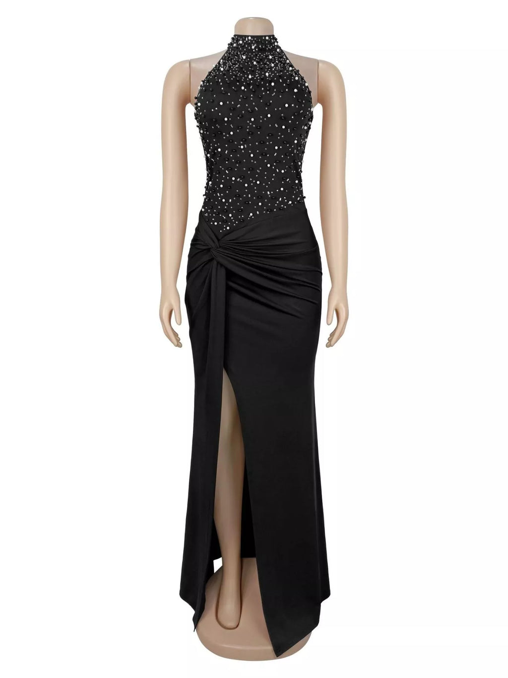 Slit Rhinestone Sleeveless Maxi Dress