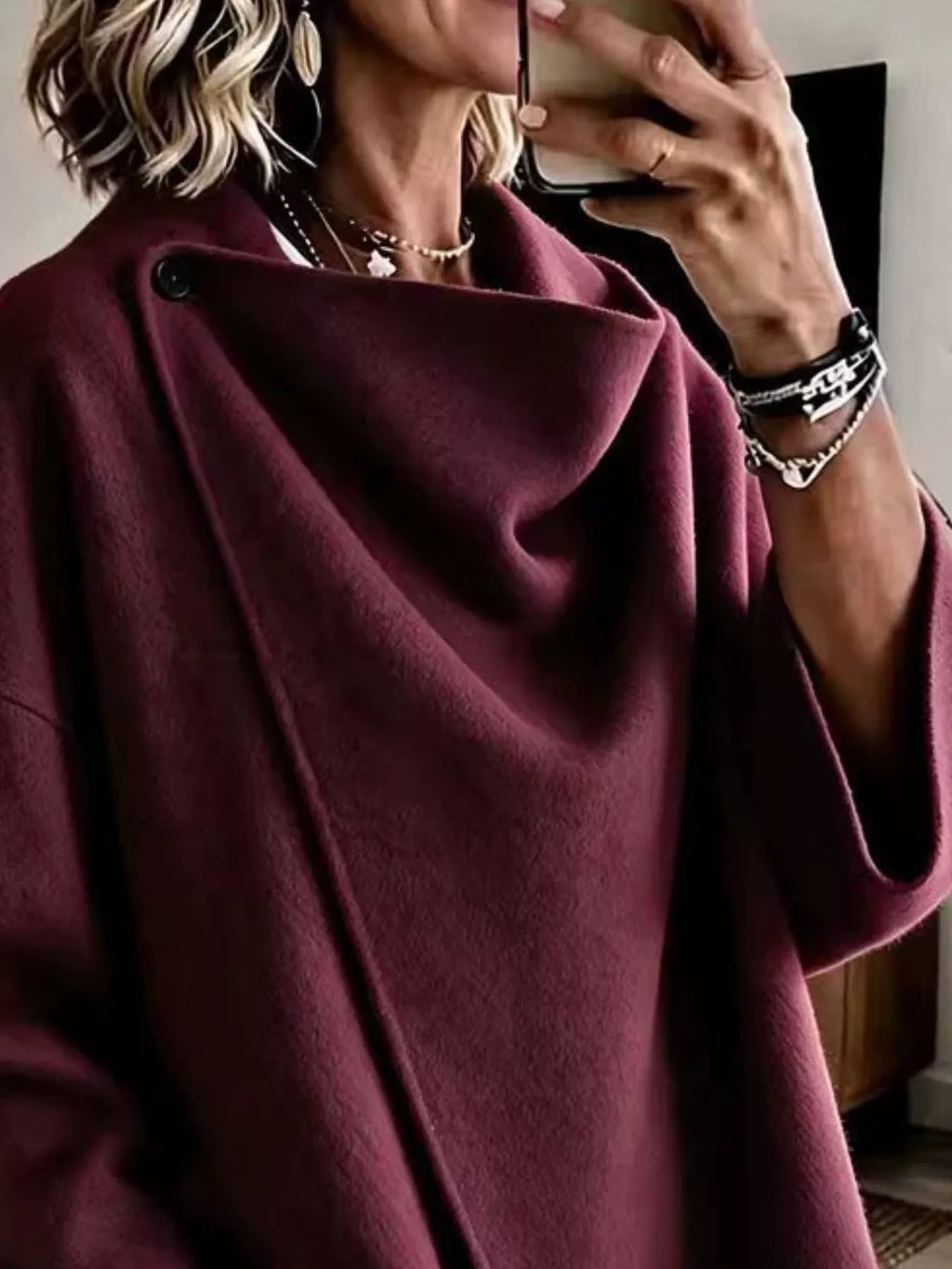 Full Size Asymmetric Button-Up Cape Outerwear Plus Size