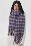 Lilac Fringed Plaid Polyester Scarf
